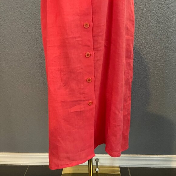 MAJE CUTOUT TWISTED BACK 100% LINEN MIDI BUTTON UP SHIRT DRESS in HIBISCUS  - 38 - Picture 6 of 15